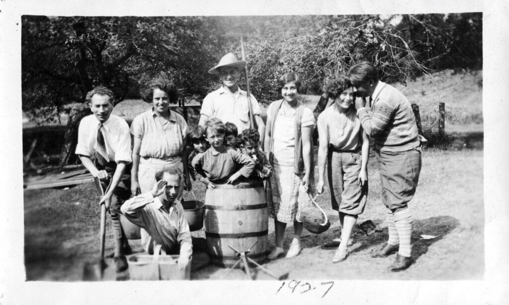 Camp Kindervelt in Rouge Hills, 1927, Becky Lapedes (top left), one of the founders of the Camp and a UJPO stalwart for decades